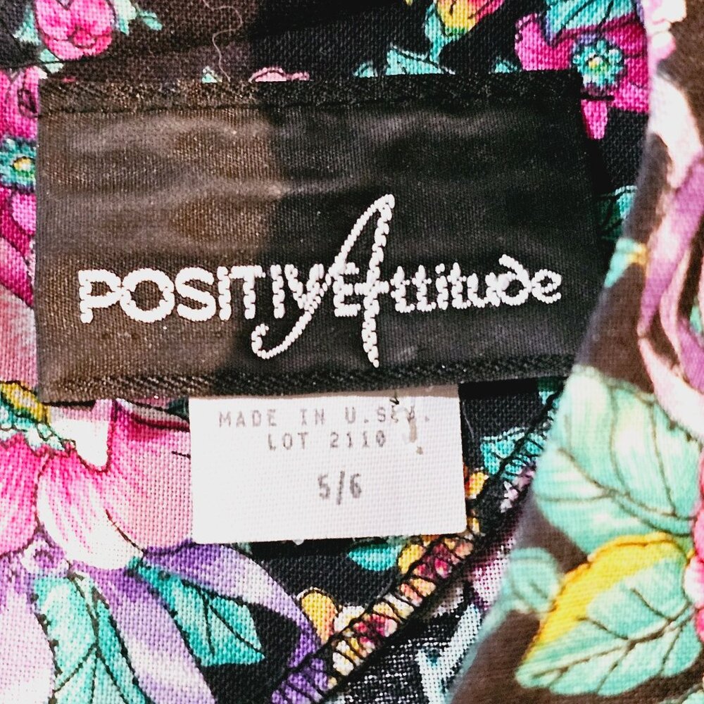 Vintage Positive Attitude 1980's Bold Floral Grunge Alt Basque Body Dress, 5/6 - Picture 10 of 11